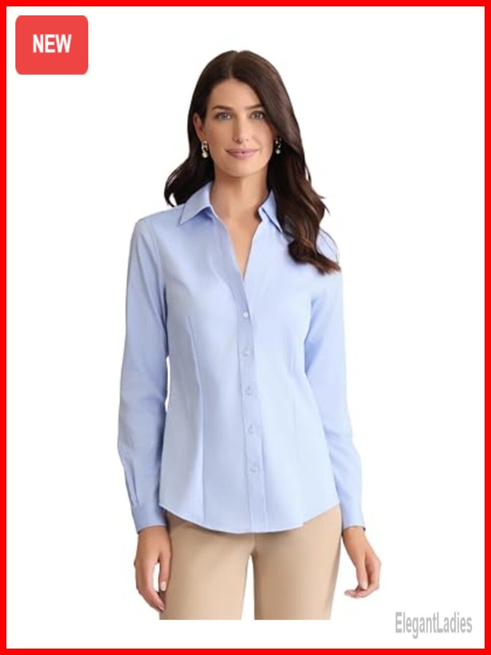 Womens Long Sleeve Easy Care Button Down Shirt Collared Business Casual